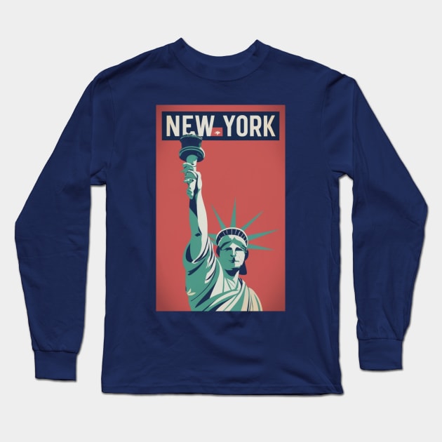 A Vintage Travel Art of New York - US Long Sleeve T-Shirt by goodoldvintage